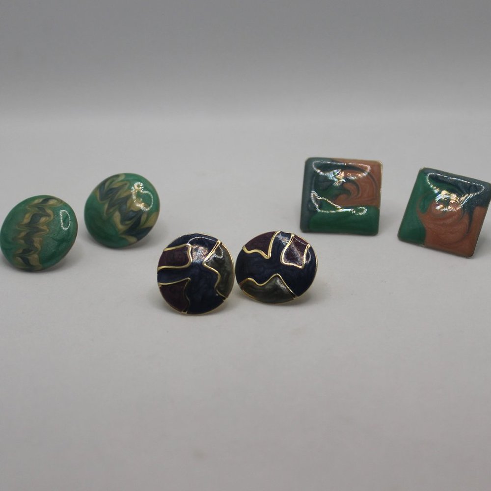 Vintage Three Pair of Enamel Earrings
